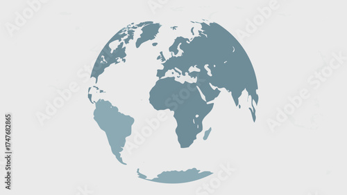 A stylized globe displaying continents in muted blue tones against a plain white background view from space
