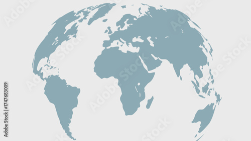 A pale blue globe showing continents including africa europe asia and the americas on a white background