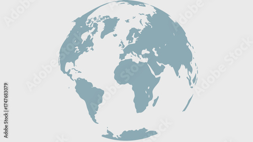 A light blue world globe showing continents on a white background in a slightly rotated perspective view