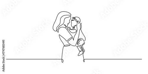 One Line Art of a Mother Embracing Her Newborn Baby