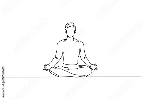 One Line Drawing of a Man Meditating in Lotus Pose