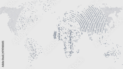 World map representation using dots showing geographic locations on a light gray background design layout