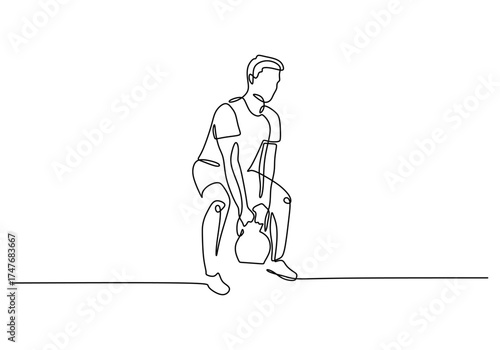 Continuous Line Drawing of a Person Doing a Kettlebell Deadlift