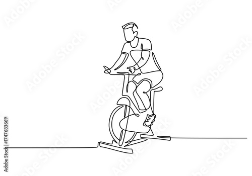 One Continuous Line Drawing of a Person on a Stationary Bike