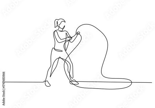 Continuous Line Drawing of a Woman with Battle Ropes Workout