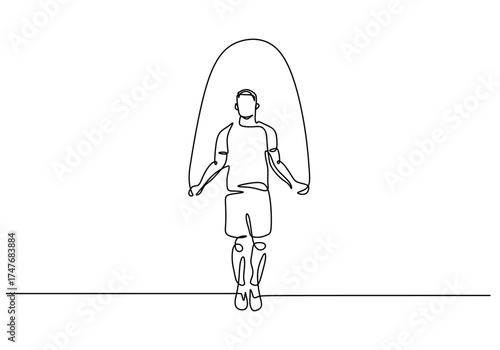 Continuous Line Drawing of a Man Skipping Rope