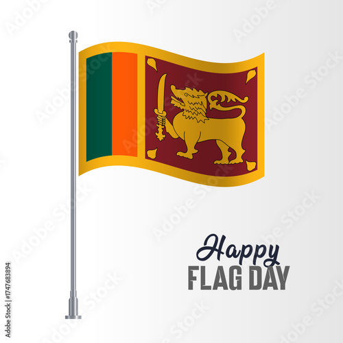 Sri Lanka Flag Pole Vector Illustration Wavy Flag Pole Happy Flag Day