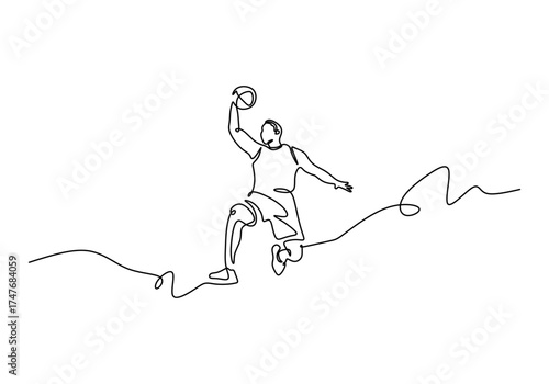 Continuous Line Drawing of a Basketball Player Doing a Slam Dunk