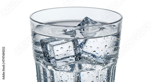 Isolated Clear Glass With Ice Cubes And Water With Bubbles