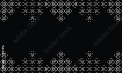 Horizontal black background vector with an abstract pattern ornament frame in white line art style and an empty area for text or title
