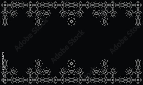 Horizontal black background vector with an abstract pattern ornament frame in white line art style and an empty area for text or title