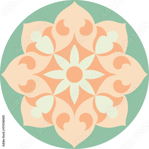 Blossom Inspired Circular Design Delicate Pastel Peach Cream Botanical Pattern Symmetrical Abstract Flower Motif Artwork