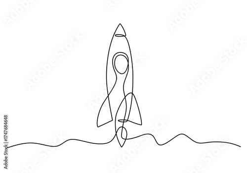 Continuous Line Drawing of a Space Rocket Launch
