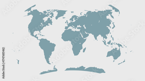 A world map with continents displayed in a light blue shade against a white background showing all landmasses