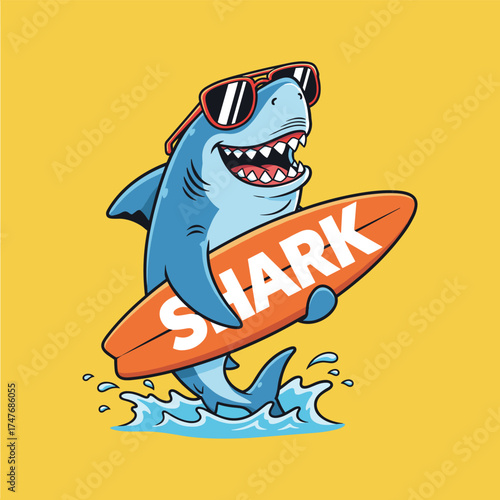 Cool Surfer Shark with Sunglasses Cartoon