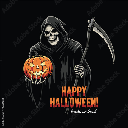 Grim Reaper and Pumpkin Horror Art