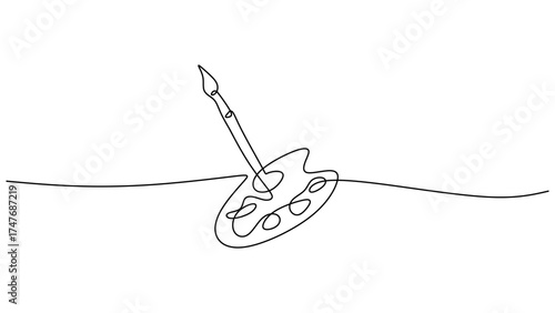 One Continuous Line Drawing of a Paint Brush and Palette