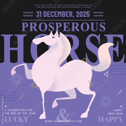 Prosperous Horse Illustration for 2026 New Year Celebration for cover,social media, card or banner template