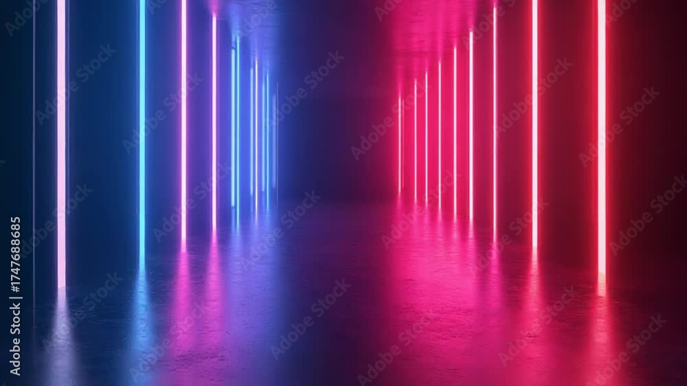 Abstract neon light corridor glowing blue and pink