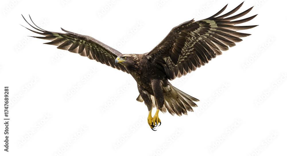 Obraz premium Isolated Eagle Flying with Wings Spread Wide Detailed Photo