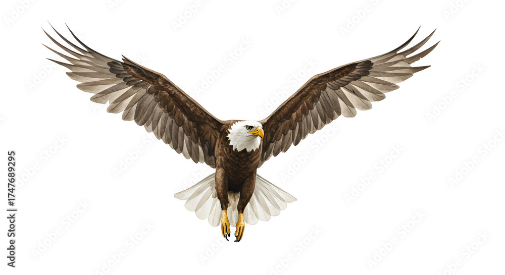 Obraz premium Isolated Eagle Flying White Wings Black Background