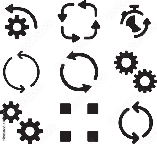 A set of gear icons symbolizing engineering, machine technology, and the business concept of mechanical power and ideas