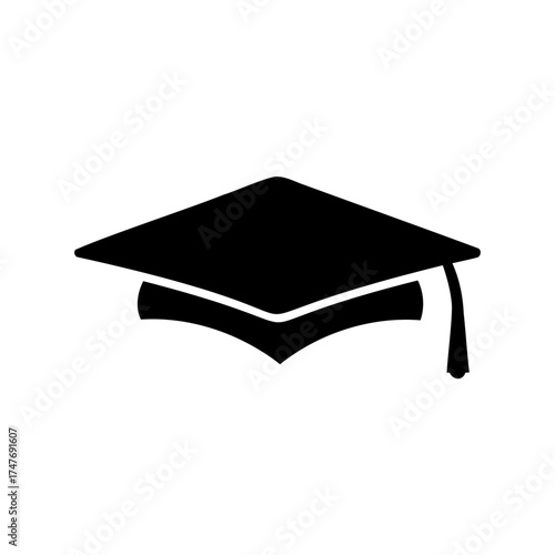 Simple black graduation cap illustration with tassel on a white background