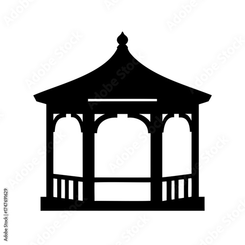Silhouette of an ornate gazebo, potentially found in a garden or park