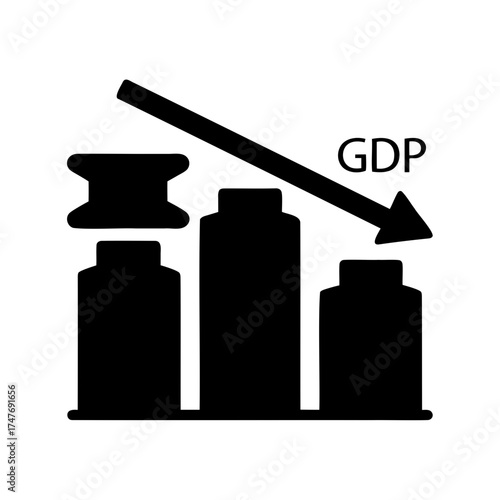 GDP Downturn Economic Recession with Arrow and Decreasing Bar Graph Visualization