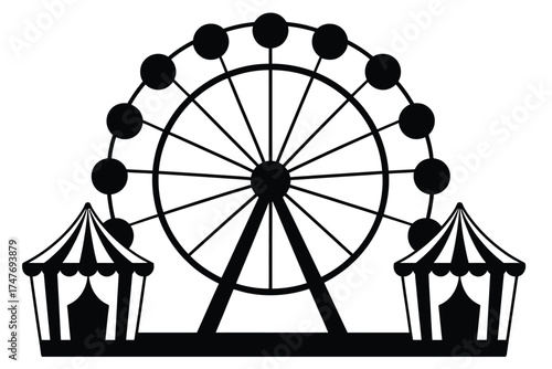 Silhouette illustration of a ferris wheel with carnival tents vector graphic vector