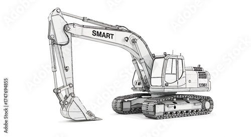 Excavator Action Illustration, Construction Equipment, Industrial Site, Line Art, Side View, Whisk_9c8e56348a0533688584876a6a4bd3fedr.eps Concept