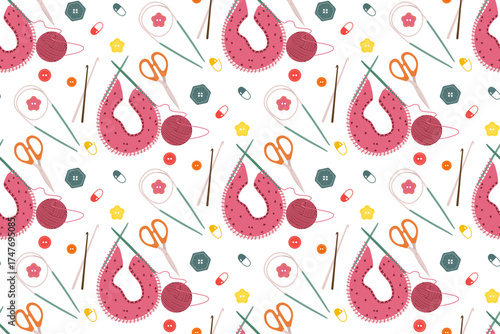 Seamless Knitting and Sewing Tools Pattern Vector