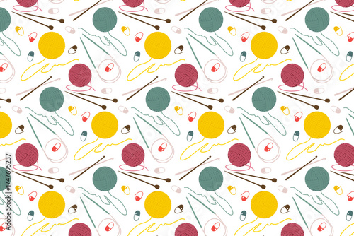 Colorful Yarn and Knitting Tools Vector Illustration