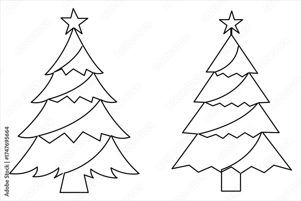Obraz premium Christmas tree continuous one line art drawing of single line vector illustration