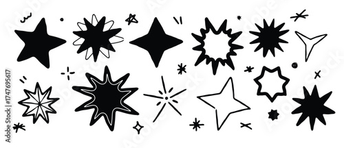 Comic doodle effect elements vector set with hand drawn explosions, clouds, lightning, motion lines, exclamation marks and expressive sketch icons. Perfect design for backgrounds, packaging and creati