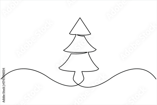 Christmas tree continuous one line art drawing of single line vector illustration
