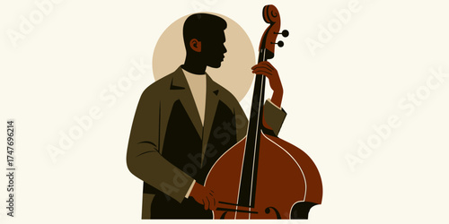 Silhouette of a Double Bassist Modern Illustration of a Musician Performing