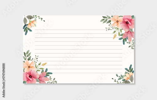greeting card pink yellow floral watercolor frame