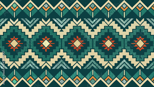 Colorful ethnic seamless pattern showcasing diverse motifs, ideal for textiles, wallpapers, and graphic design..eps