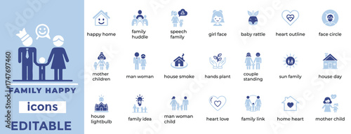 Modern family happy vector icons for parenting, lifestyle, and relationship design projects with clean, editable style.