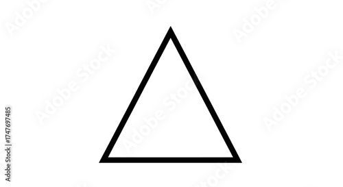 Simple black outline of an equilateral triangle shape, isolated on a white background, geometric design.