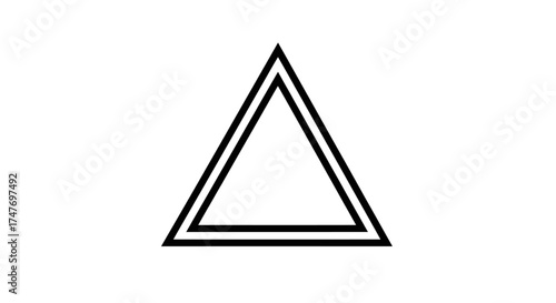 A simple graphic illustration featuring two concentric triangles with black outlines on a plain white background, creating a minimalist geometric design.