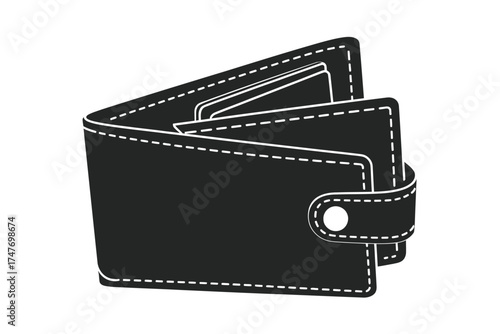 Minimalist black and white illustration of a folded wallet for vector graphics vector