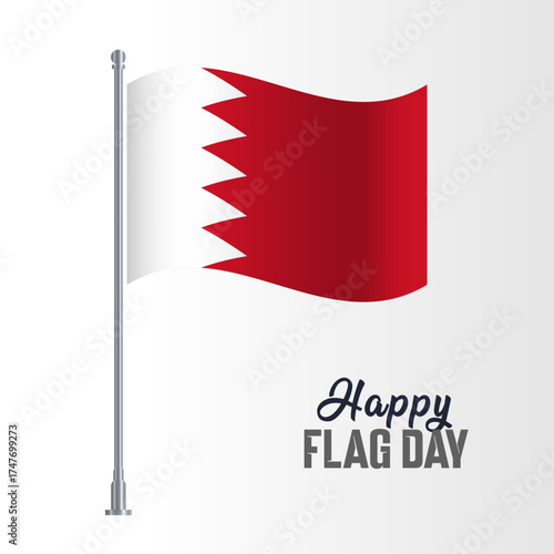 Bahrain Flag Pole Vector Illustration Wavy Flag Pole Happy Flag Day