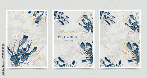 winter background of seasonal leaves, branches (mistletoe). a hand-drawn illustration in the style of a one line. modern wallpaper for print, banner, postcard, holiday idea. vector illustration 