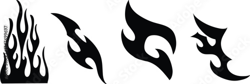 Flame decal. Fire abstract black silhouette flames for race car or tattoo Silhouette Fire flames. Old school tattoo neo-tribal style or silhouette flame for cars.set vector icons. Fire sign Fire flame