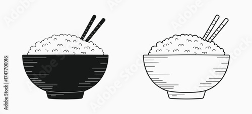 Vector illustration of rice bowl with chopsticks scalable eps icon for culinary designs vector