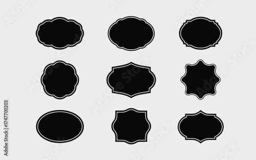 Set of nine elegant black silhouette decorative labels vector graphics for eps design elements vector