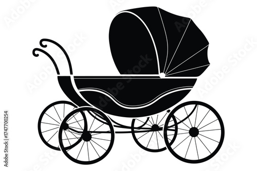 Vintage baby stroller black silhouette vector illustration for eps format scalable vector