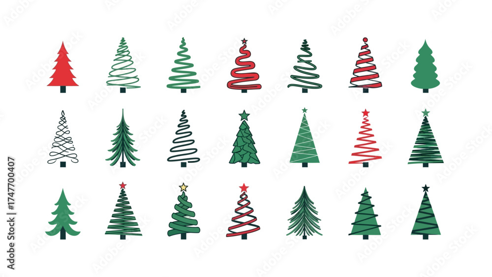 Obraz premium Festive Christmas Trees: A Set of Whimsical Holiday Designs for Celebrations
